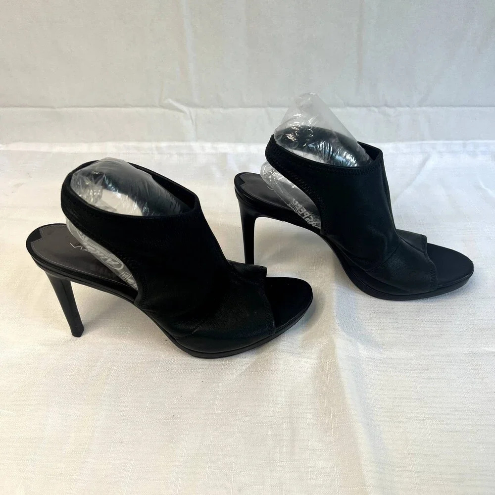 Via Spiga Black Open Toe Slingback Leather High Heels Leather Size 7.5 - Picture 5 of 11